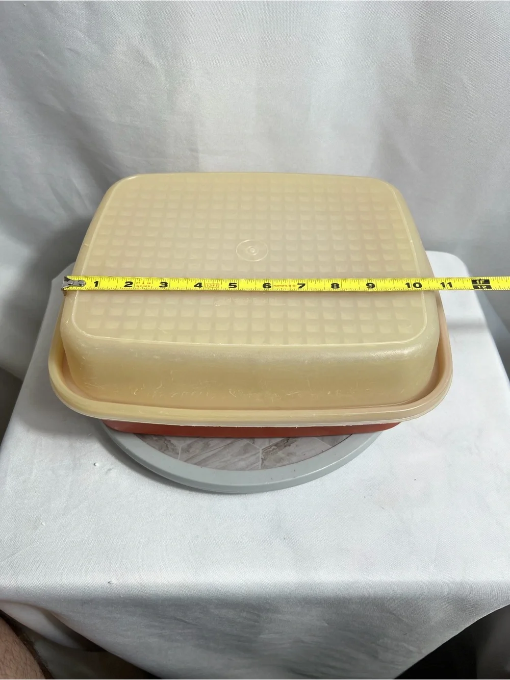 Vintage Tupperware Servalier Square Container Orange Red Sheer Lid Made USA
